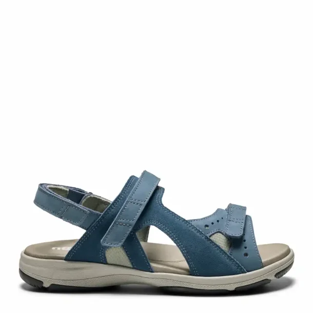 New Feet Damesandal med to velcrobnd og justerbar hlstrop Bl